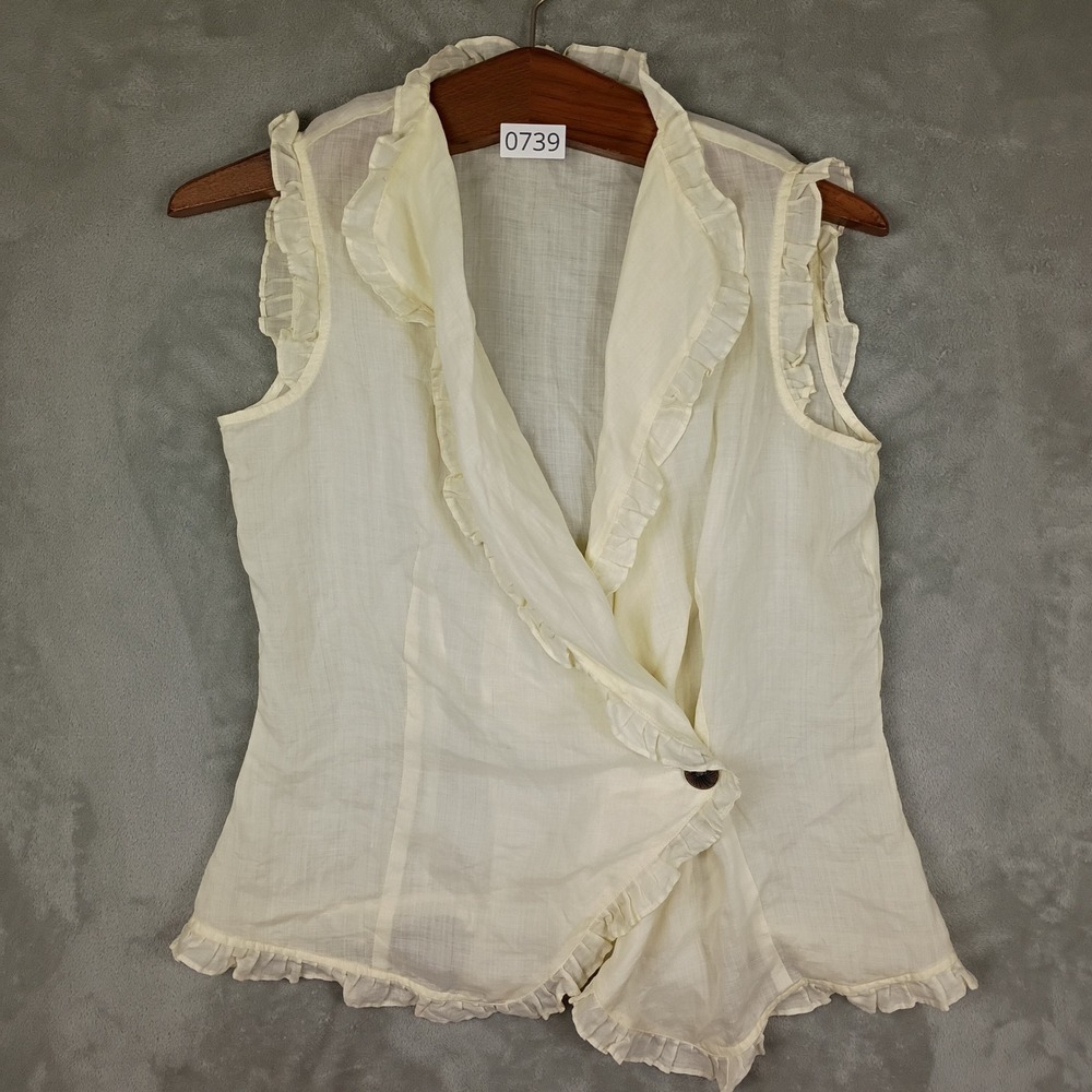 J Jill Wrap Top Womens S Cream Ruffle Trim Ramie Sleeveless Boho Cottage